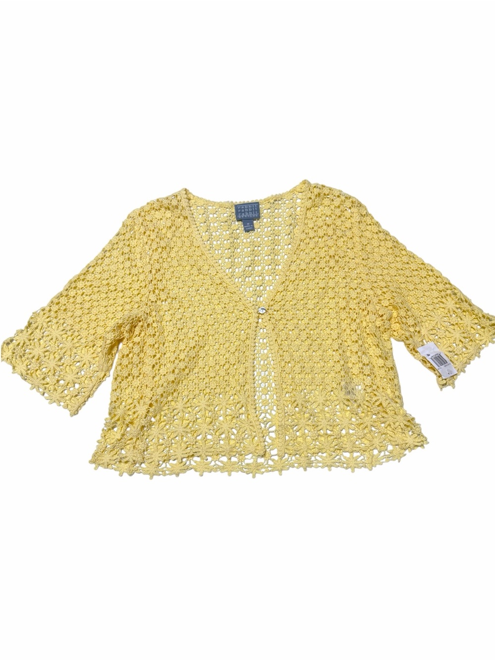 Rabbit Rabbit Rabbit Designs Yellow Floral Lace Single Button Crocheted Cardigan - Picture 8 of 16
